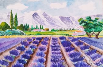campo lavanda acuarela